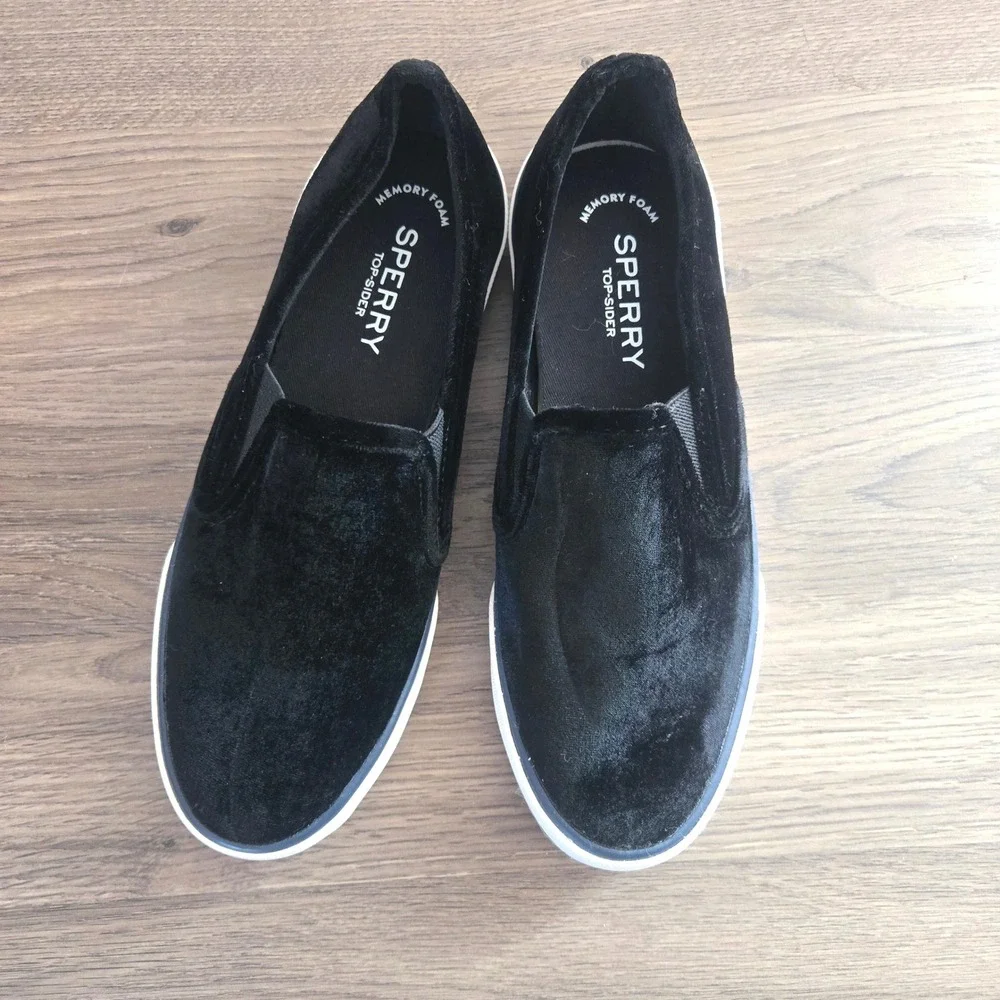 Sperry‎ Top-Sider Women Crest Vibe Boat Black Velvet Slip On Sneakers Size 6.5
